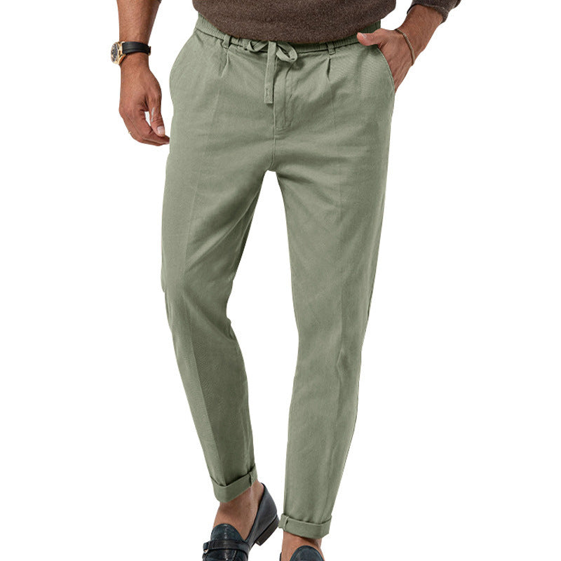 Herren Tapered Leinen-Baumwoll-Hose mit Elastikbund, Tunnelzug und Bündchen Nord Taschen