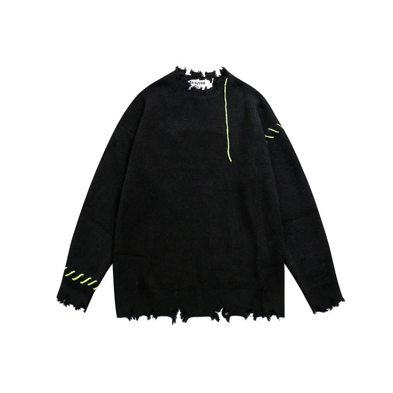 Unisex Oversize Grobstrick-Pullover mit Destroy-Effekt und Ziernähten Nord Taschen