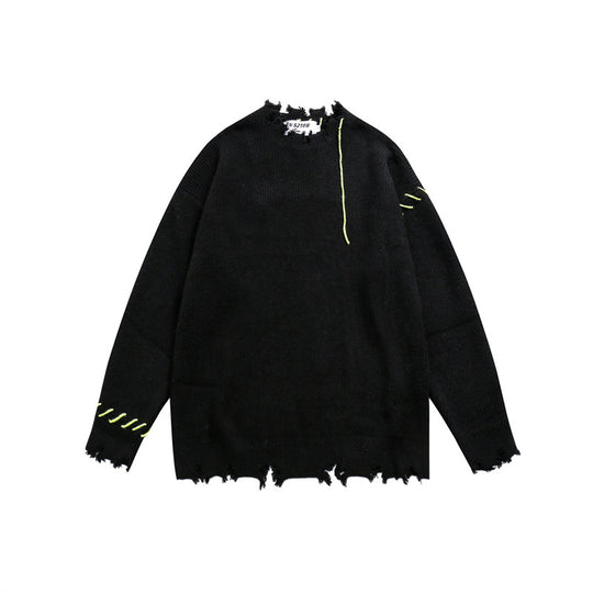 Unisex Oversize Grobstrick-Pullover mit Destroy-Effekt und Ziernähten Nord Taschen