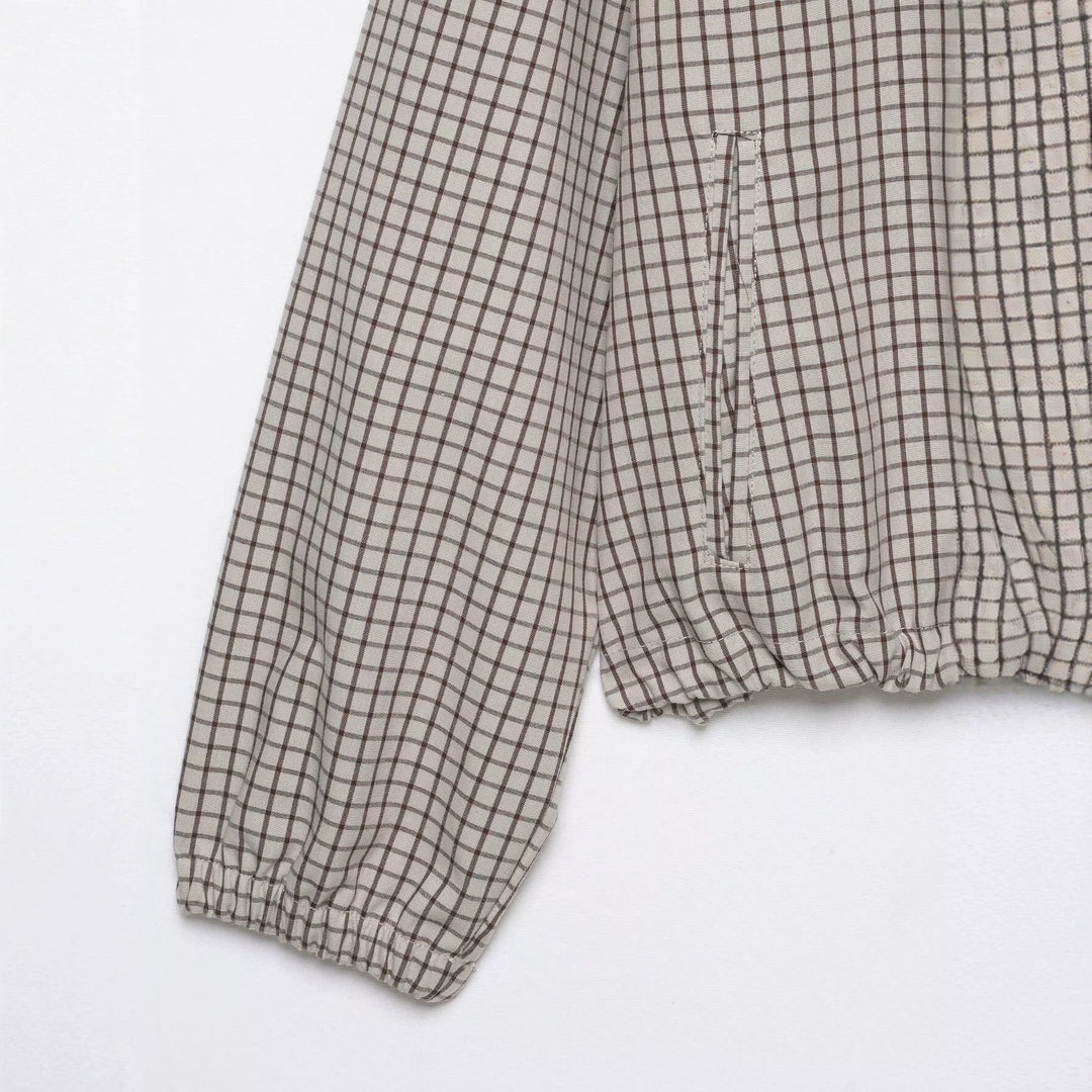 Damen Kariertes Cropped-Blouson mit Kapuze, Tunnelzug und Reißverschluss Nord Taschen