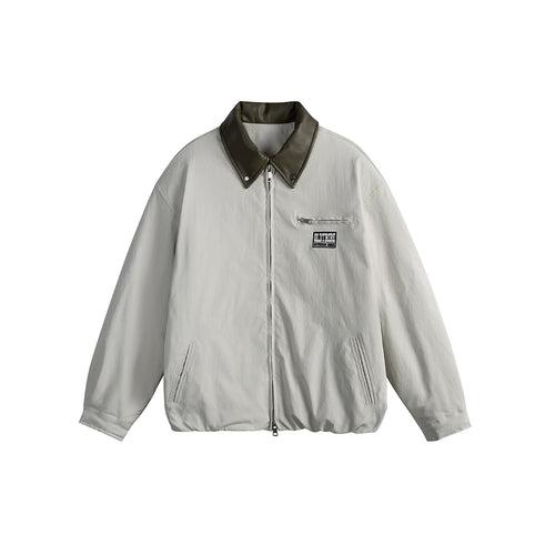 Unisex Oversized Blousonjacke mit Kunstleder-Umlegekragen, Zwei-Wege-Reißverschluss und elastischem Saum Nord Taschen