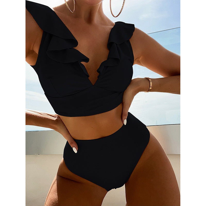 Damen Hoch tailliertes Bikini-Set mit voluminösen Rüschen
