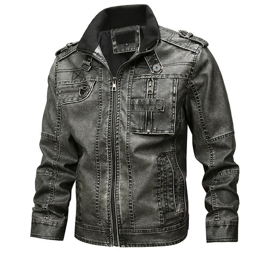 Herren Lässige Kunstleder-Bikerjacke mit Stehkragen, Reißverschluss-Front und Utility-Taschen Nord Taschen