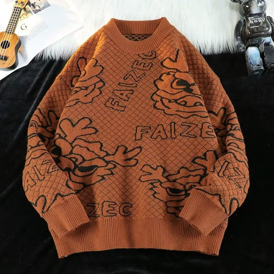 Unisex Oversized Jacquard-Strickpullover mit Allover-Motiv und Rippbündchen Nord Taschen