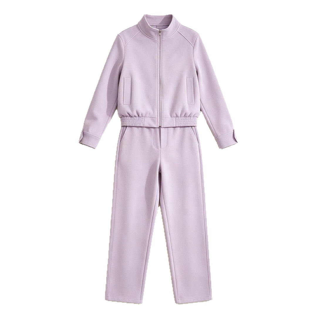 Damen Zweiteiliges Neopren‑Optik Freizeitset mit Cropped‑Blouson und High‑Waist‑Hose Nord Taschen