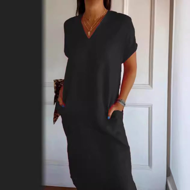 Damen luftiges Leinenkleid mit praktischen Seitentaschen