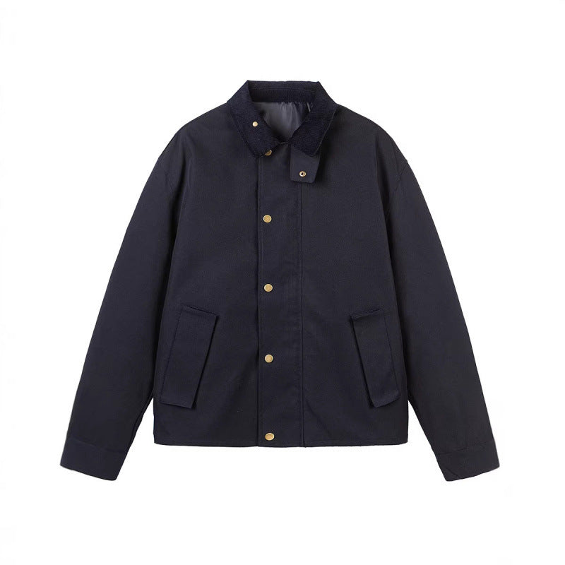 Herren Kurze Boxy-Workerjacke aus robustem Canvas mit Cordkragen und verdeckter Druckknopfleiste Nord Taschen