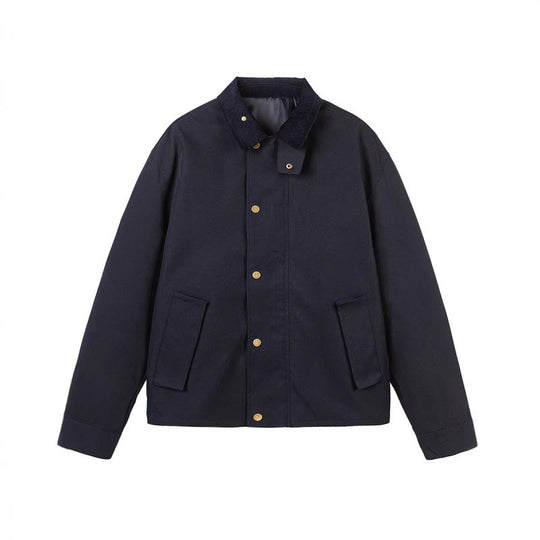 Herren Kurze Boxy-Workerjacke aus robustem Canvas mit Cordkragen und verdeckter Druckknopfleiste Nord Taschen