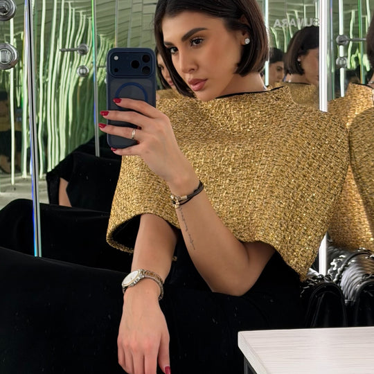 Damen Kurz-Capelet aus Bouclé-Tweed mit Stehkragen Nord Taschen