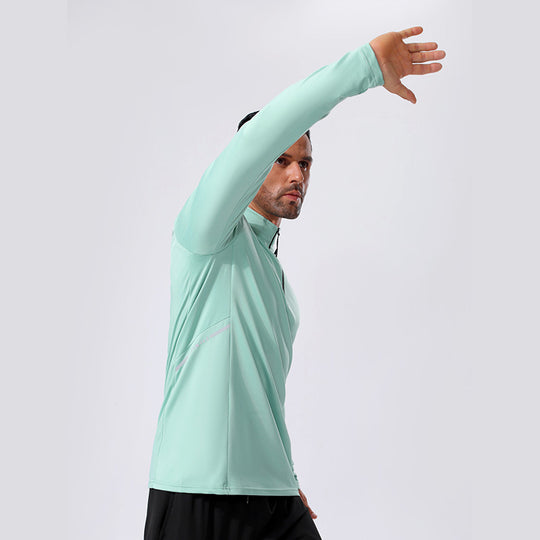 Herren Leichtes Sportliches Langarm-Poloshirt mit kurzem Reißverschluss und Stehkragen Nord Taschen