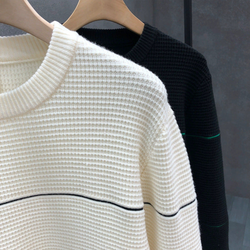 Unisex Strukturierter Waffelstrick-Pullover mit feinen Kontraststreifen Nord Taschen