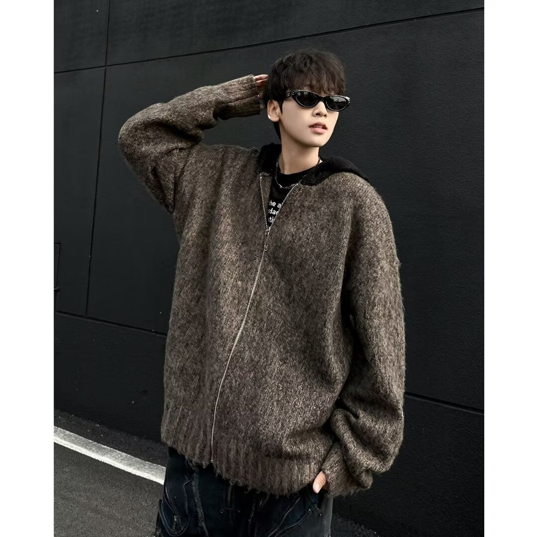 Herren Modischer Grobstrick Pullover mit Kapuze Nord Taschen