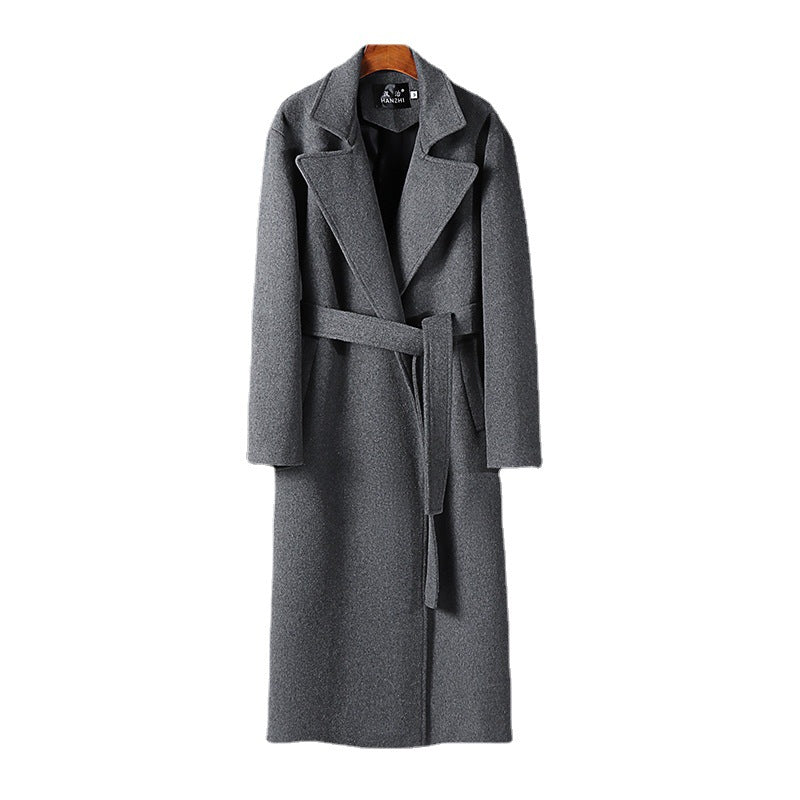 Herren Maxilanger Wollmix-Mantel mit Schalkragen und Bindegürtel Nord Taschen