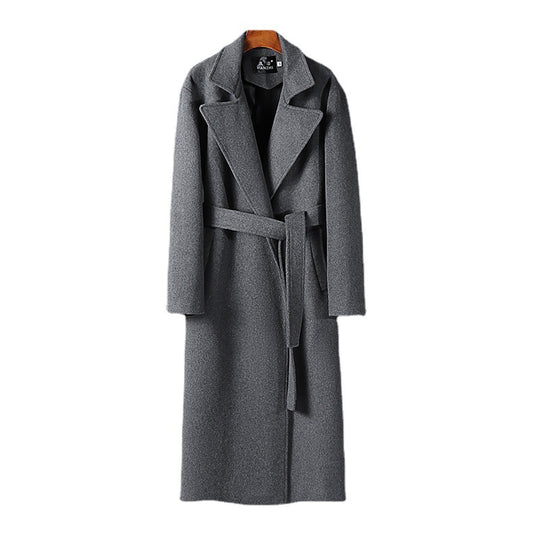 Herren Maxilanger Wollmix-Mantel mit Schalkragen und Bindegürtel Nord Taschen