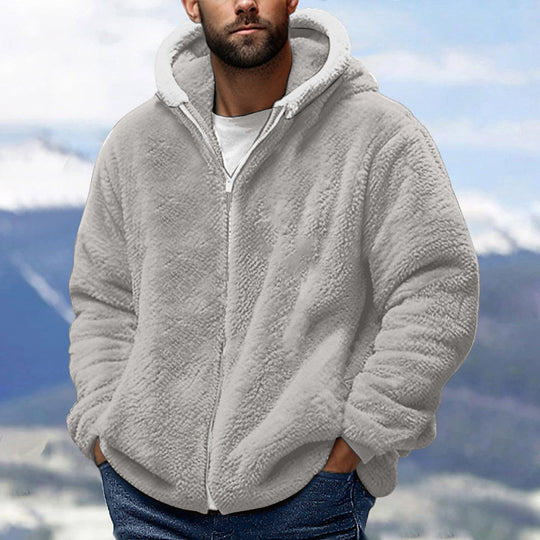 Herren Kuschelige Teddy-Fleece-Kapuzenjacke mit Reißverschluss und Oversize-Passform Nord Taschen