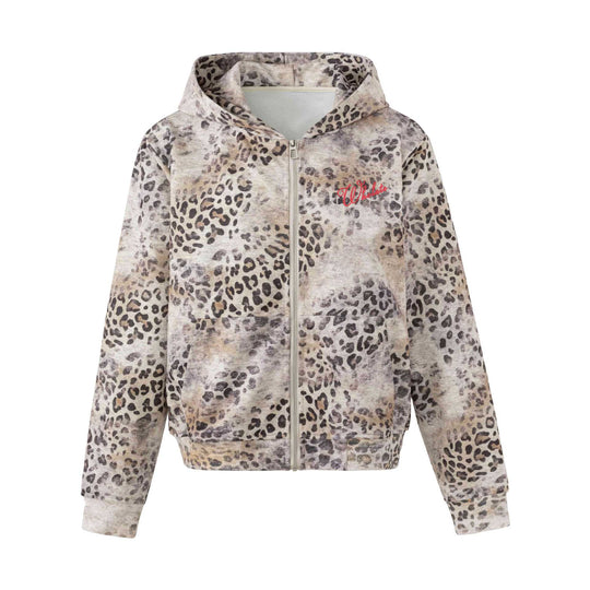 Damen Kuschelige Kapuzenjacke im Boxy‑Cut mit vintage Leoprint und Kängurutasche Nord Taschen