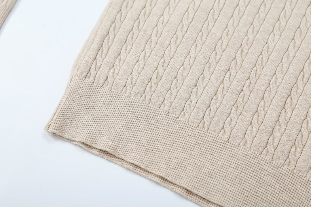 Damen Strickpullover mit Troyer‑Kragen und Zierkrawatte Nord Taschen