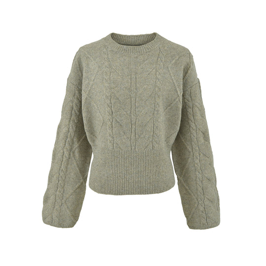 Damen Kurzer Zopfmuster-Strickpullover mit tailliertem Rippbündchen Nord Taschen