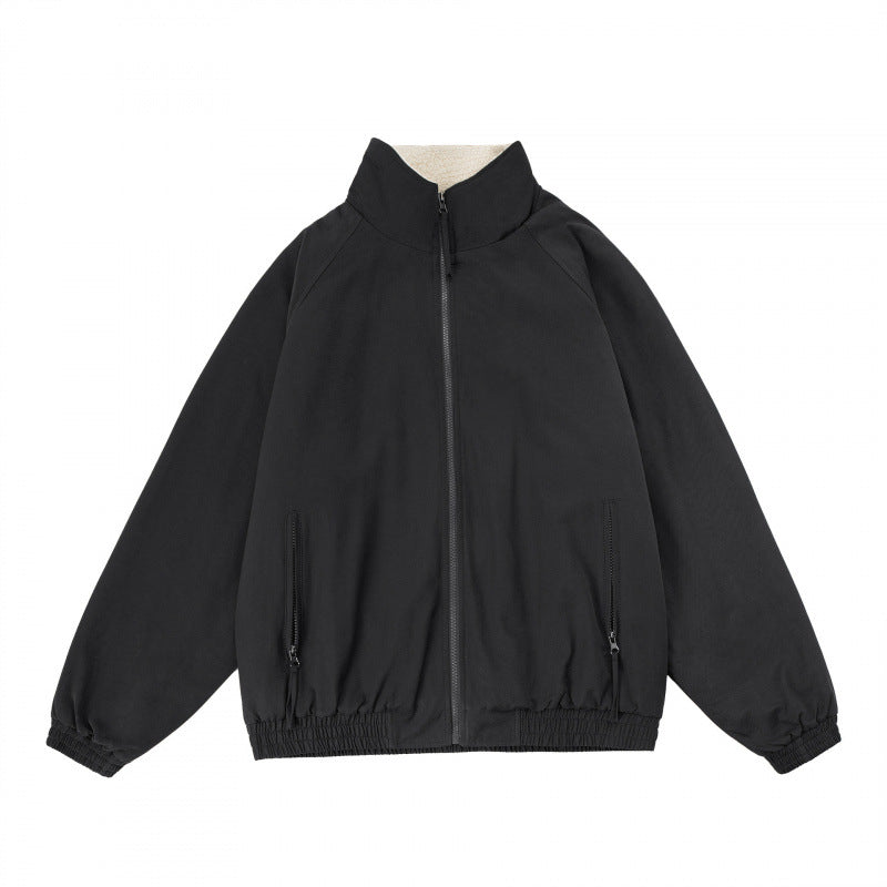 Herren Oversize-Zip-Jacke mit Stehkragen, Teddy-Fleece-Futter und elastischem Saum Nord Taschen