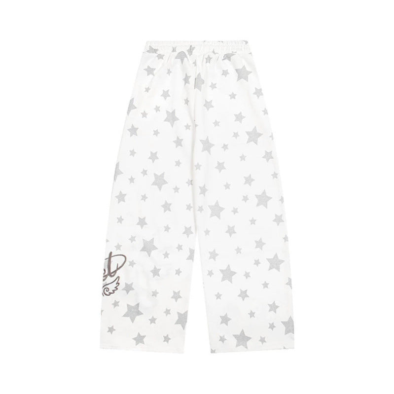 Damen Extraweite Palazzo-Loungehose aus French Terry mit Komfortbund, Kordelzug und Sternenallover Nord Taschen