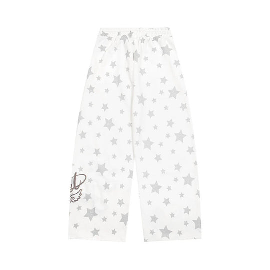 Damen Extraweite Palazzo-Loungehose aus French Terry mit Komfortbund, Kordelzug und Sternenallover Nord Taschen