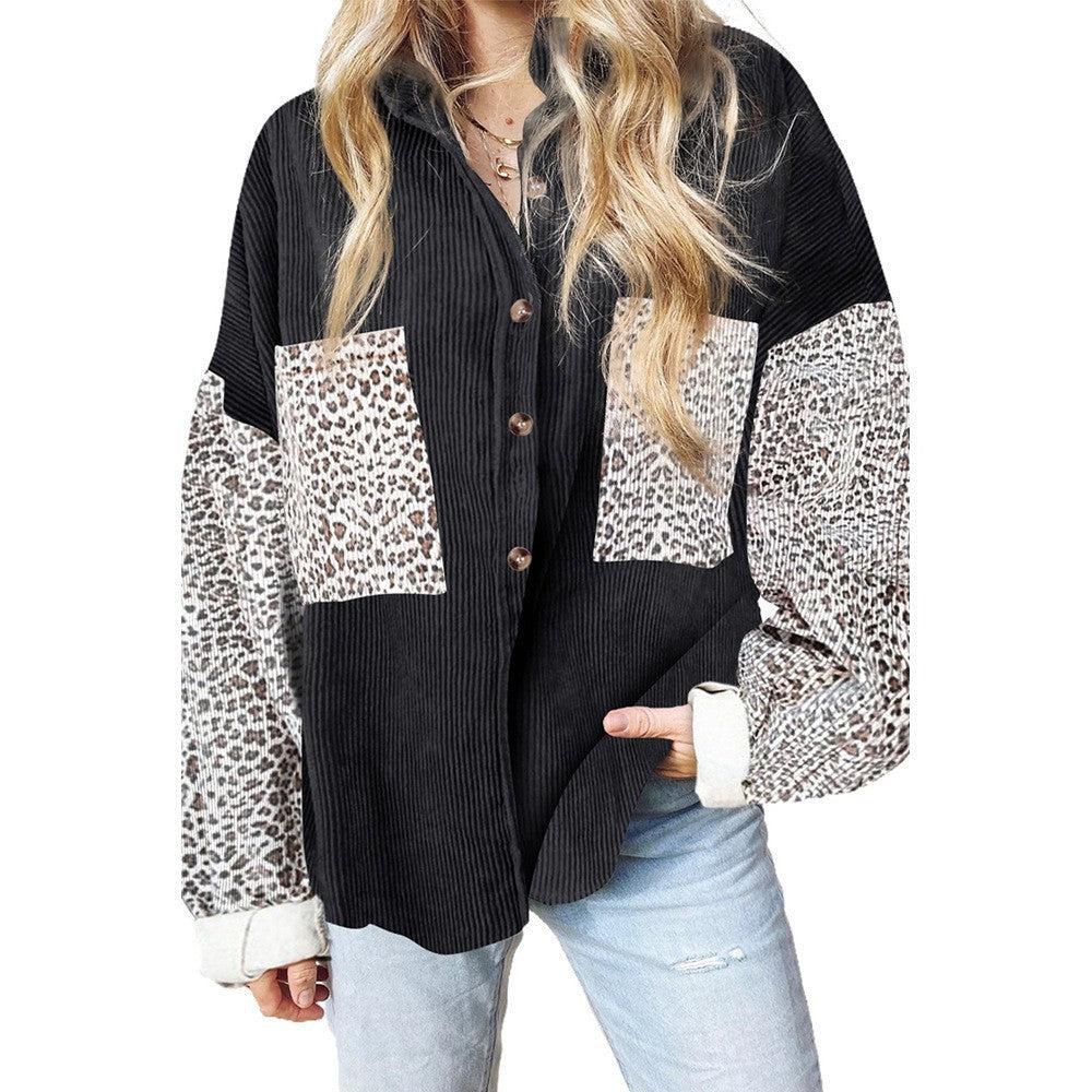 Damen Oversize-Hemdbluse mit Strukturstoff und Leo-Print Einsätzen Nord Taschen
