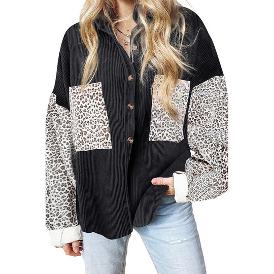 Damen Oversize-Hemdbluse mit Strukturstoff und Leo-Print Einsätzen Nord Taschen