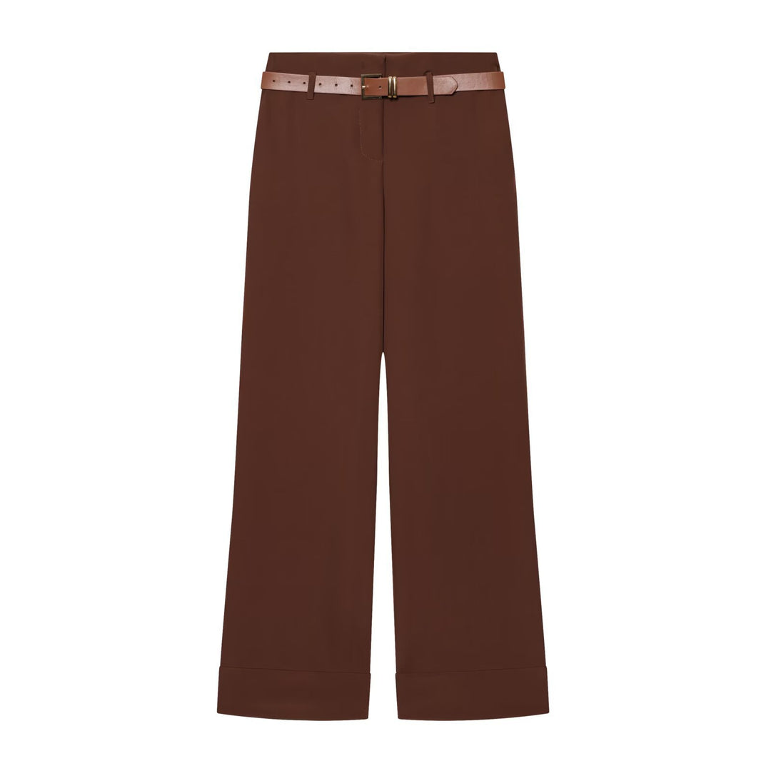 Damen Hochtaillierte Wide‑Leg‑Hose mit Bügelfalte, Gürtelschlaufen und verdeckter Knopfleiste Nord Taschen