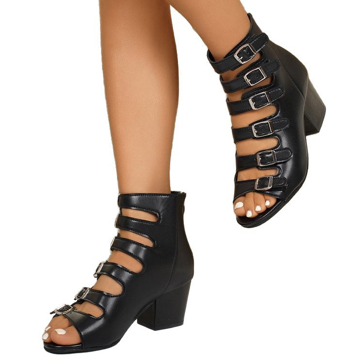 Damen High-Heel Sandalen mit modischem Riemendesign und robustem Blockabsatz