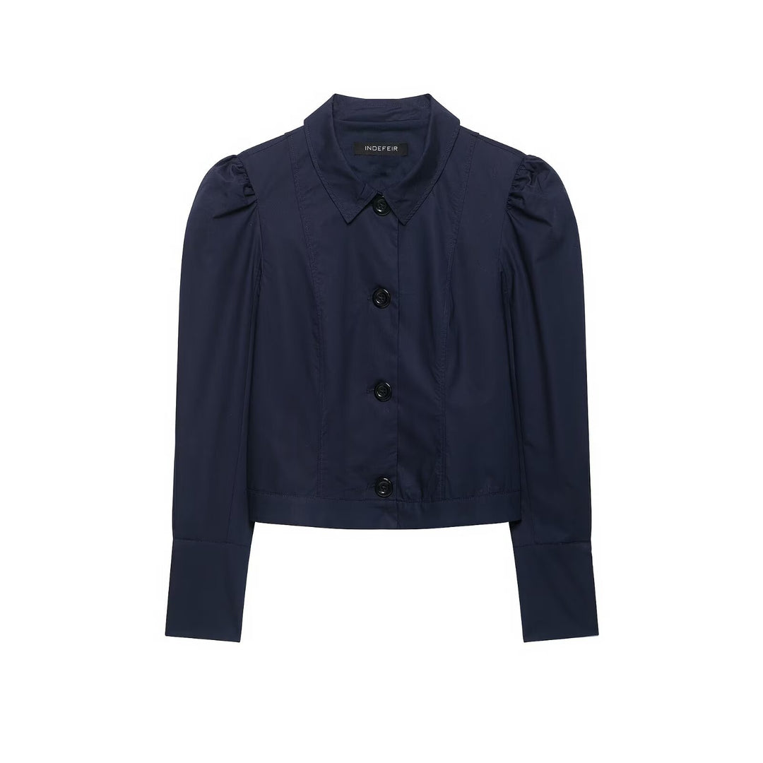 Damen Cropped Hemdjacke mit Puffärmeln und durchgehender Knopfleiste Nord Taschen