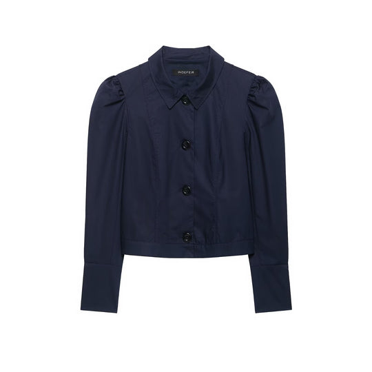 Damen Cropped Hemdjacke mit Puffärmeln und durchgehender Knopfleiste Nord Taschen