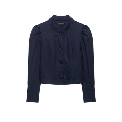 Damen Cropped Hemdjacke mit Puffärmeln und durchgehender Knopfleiste Nord Taschen