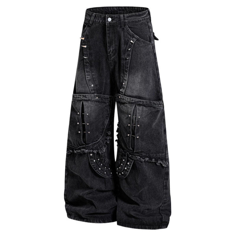 Damen Weite High‑Waist Denim‑Cargo‑Culotte mit Nieten und großen Pattentaschen Nord Taschen