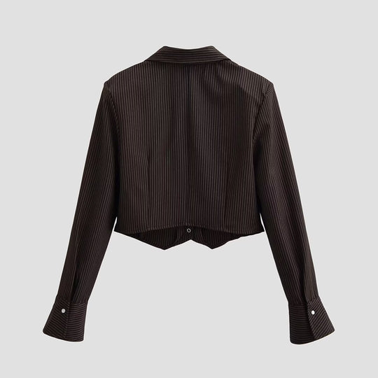Damen Kurzbluse im Nadelstreifen-Look mit taillierter Schnittführung und spitzem Saum Nord Taschen