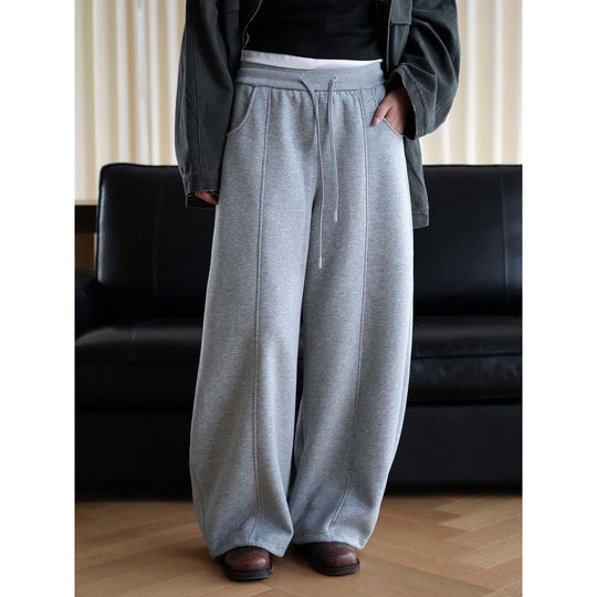 Damen Weite Sweatpants mit hoher Taille und mittiger Bügelfalte Nord Taschen