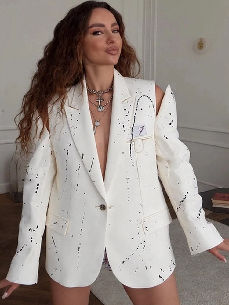 Damen Oversize-Blazer mit Cut-Out-Ärmeln und Paint-Splatter-Optik Nord Taschen