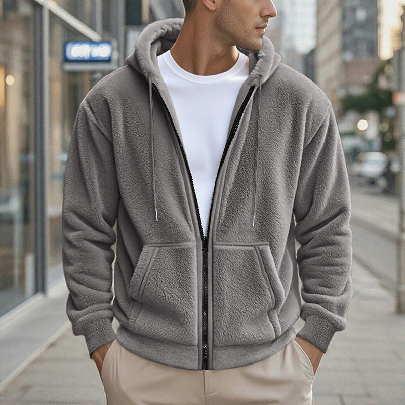 Herren Teddy-Fleece-Kapuzenjacke mit durchgehendem Reißverschluss und Kängurutaschen Nord Taschen