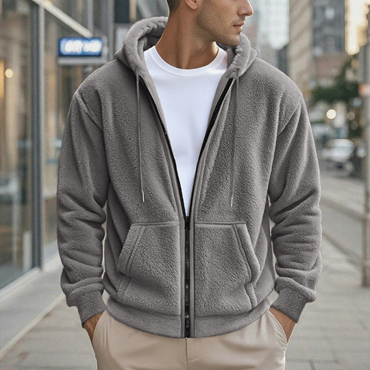 Herren Teddy-Fleece-Kapuzenjacke mit durchgehendem Reißverschluss und Kängurutaschen Nord Taschen