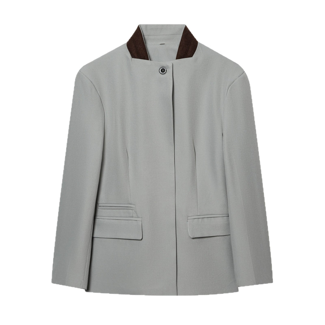 Damen Kurzblazer im minimalistischen Clean‑Look mit Stehkragen und verdeckter Knopfleiste Nord Taschen