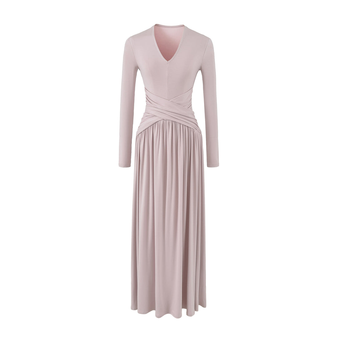 Damen V-Ausschnitt Maxi-Wickelkleid aus Jersey mit geraffter Taillenpartie Nord Taschen