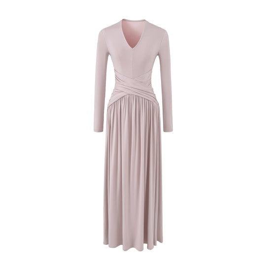Damen V-Ausschnitt Maxi-Wickelkleid aus Jersey mit geraffter Taillenpartie Nord Taschen