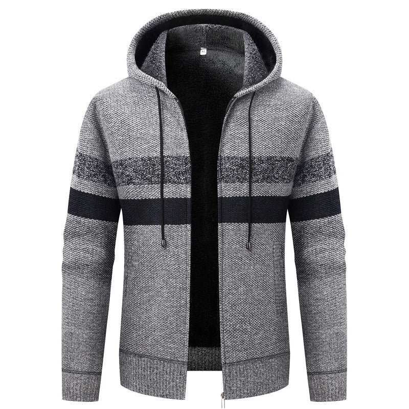 Herren Kapuzen-Strickjacke mit Fleece-Innenfutter und Reißverschluss Nord Taschen