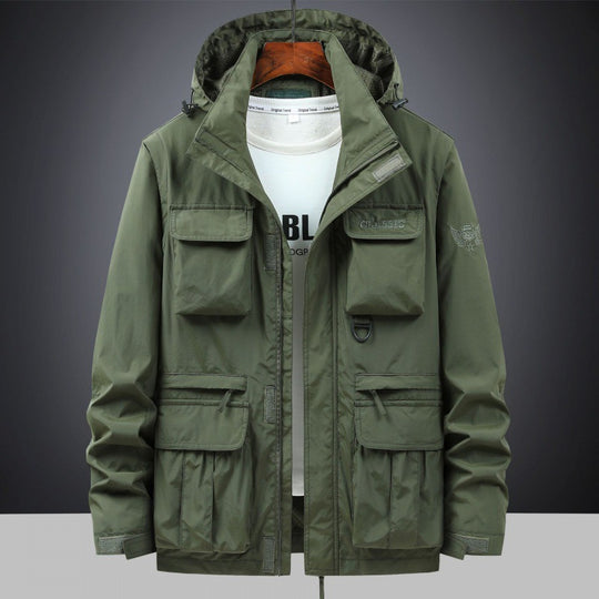 Herren Multifunktionale Utility-Fieldjacke mit Kapuze, Mehrfach-Taschen und Ripstop-Außenmaterial Nord Taschen