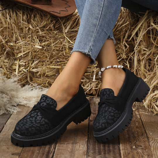 Damen Klobiger Loafer mit dekorativer Knotenschleife und Leoparden‑Spitze Nord Taschen