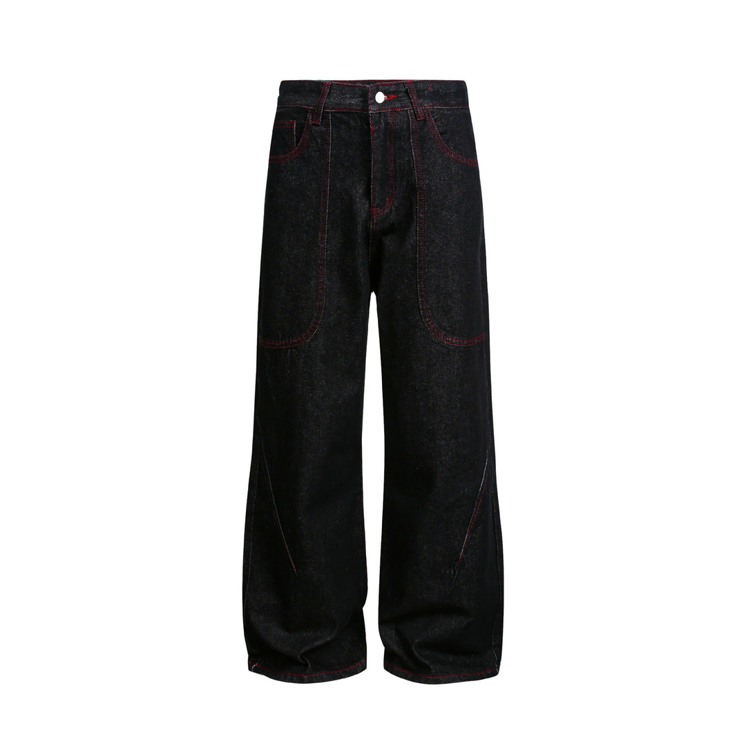 Damen weite Cropped-Denimhose mit hoher Taille und Kontrastnähten Nord Taschen
