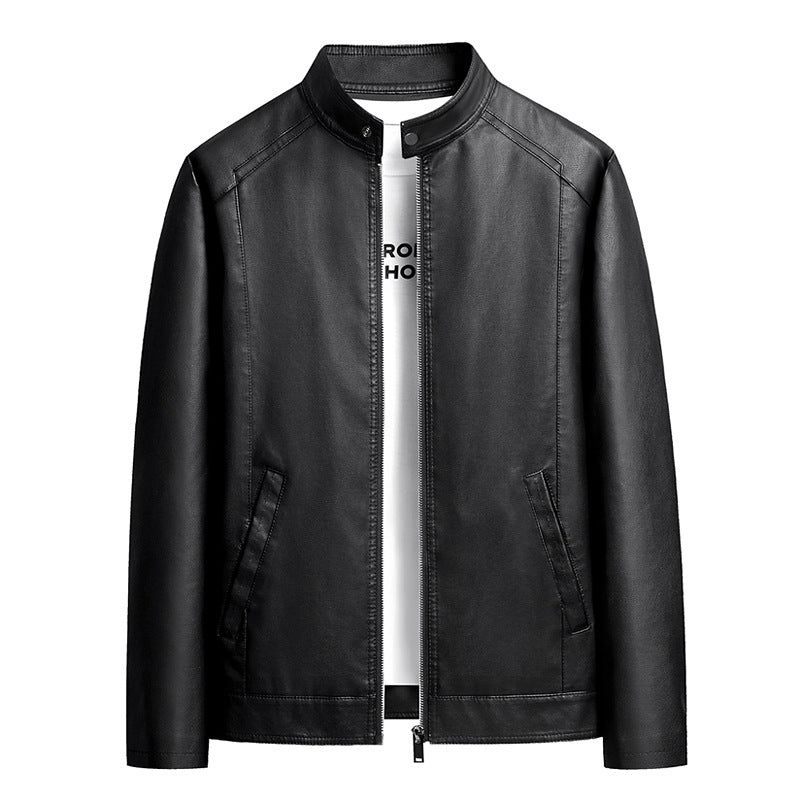 Herren Schlichte Kunstleder-Cityjacke mit Stehkragen, Zweiwege-Reißverschluss & Eingrifftaschen Nord Taschen