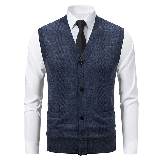 Herren Taillierte Feinstrick‑Weste mit V‑Ausschnitt, Knopfleiste und Eingrifftaschen Nord Taschen