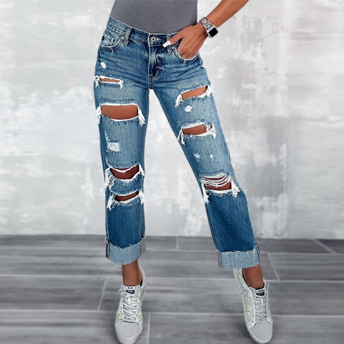 Damen Ripped Boyfriend Jeans im angesagten Vintage-Look mit weitem Bein
