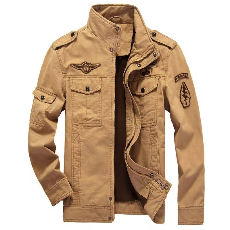 Herren Leichte Canvas-Utilityjacke im Military‑Look mit Stehkragen, Epauletten und Brustpattentaschen Nord Taschen
