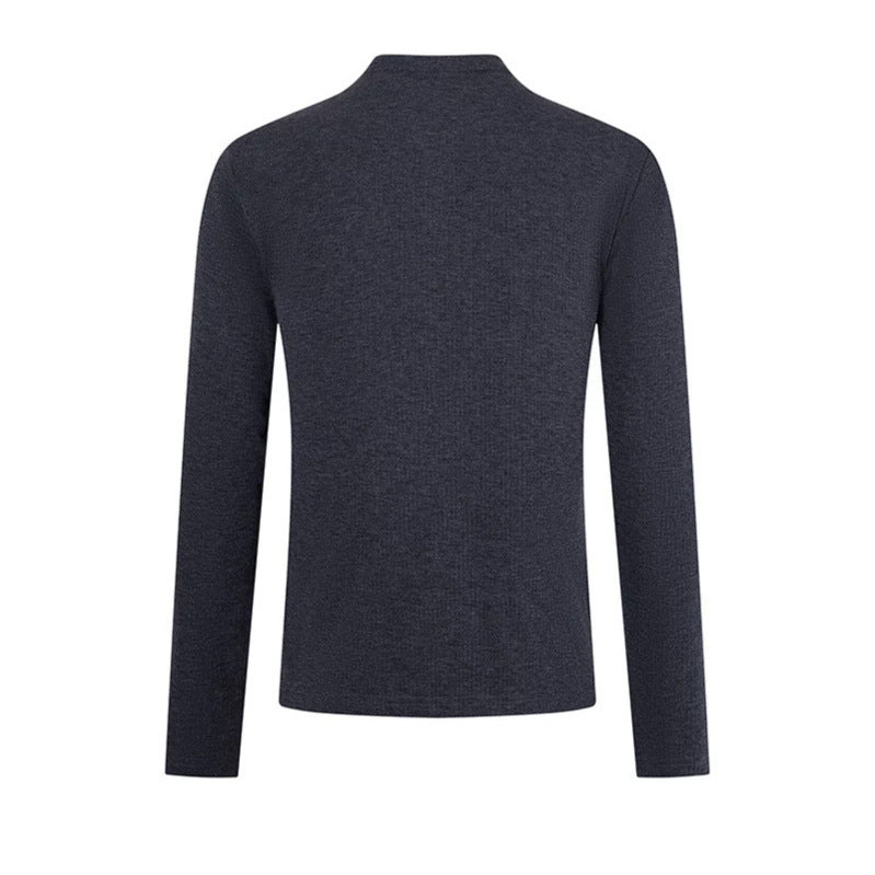 Herren Feinstrick-Langarmshirt mit Stehkragen und Knopfleiste Nord Taschen